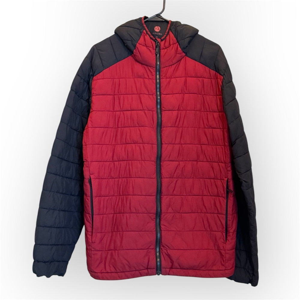 Men's Red and Black Quilted Jacket